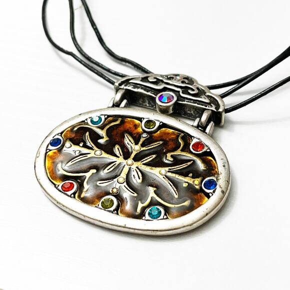 Chico’s Vintage Enamel & Crystal Pendant Necklace - Picture 1 of 8